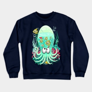 Octopus Silly Funny Character on Coral Reef Pattern Crewneck Sweatshirt